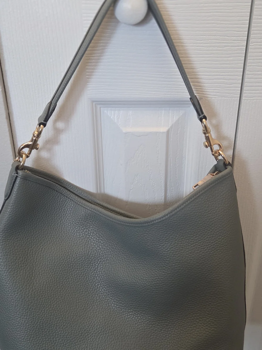 Coach Pebbled Leather Hobo Bag Slate Green Gold Hardware - Picture 2 of 4